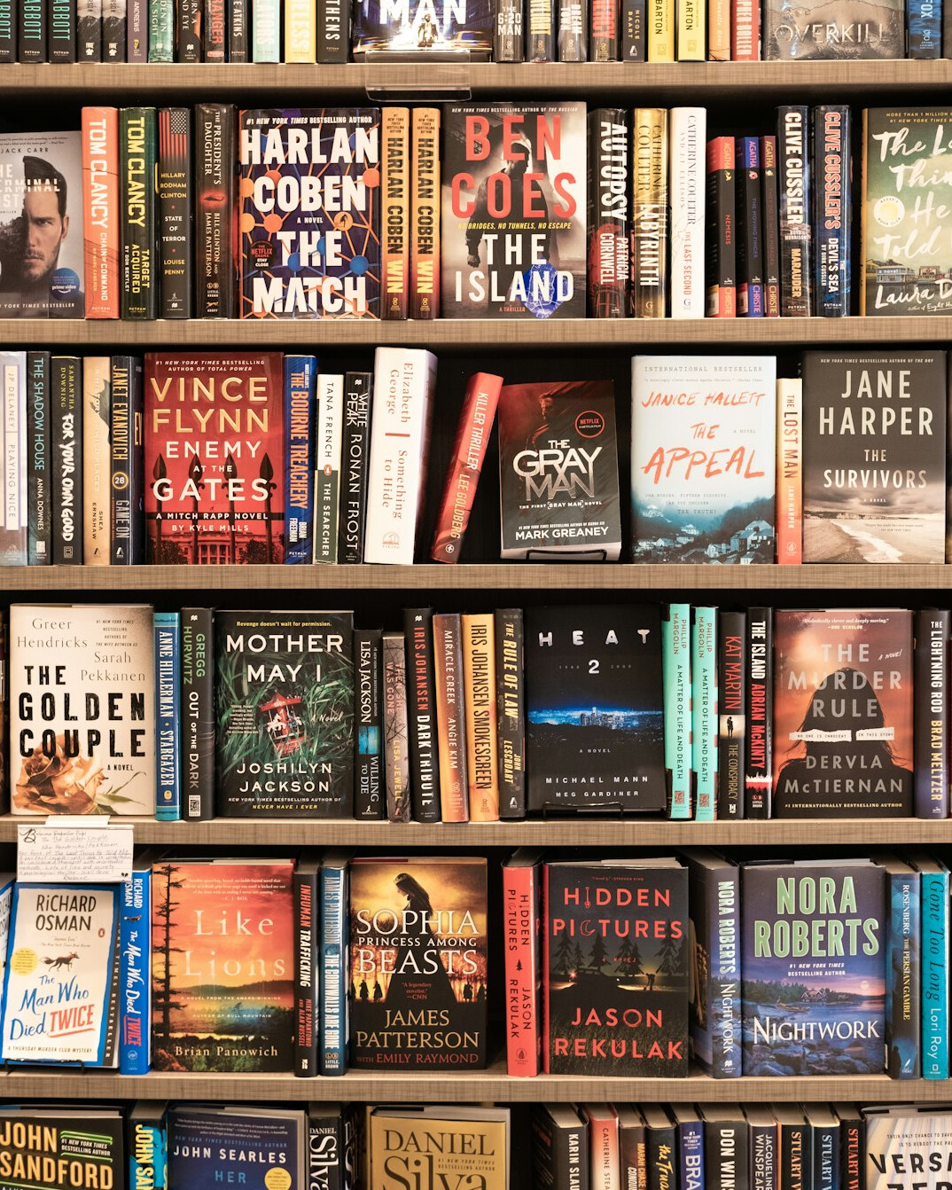 bookshelf with mystery novels